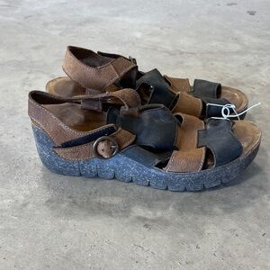 Fly London Womens Two Tone Leather Sandals Wedges Strappy Size 37/6-6.5